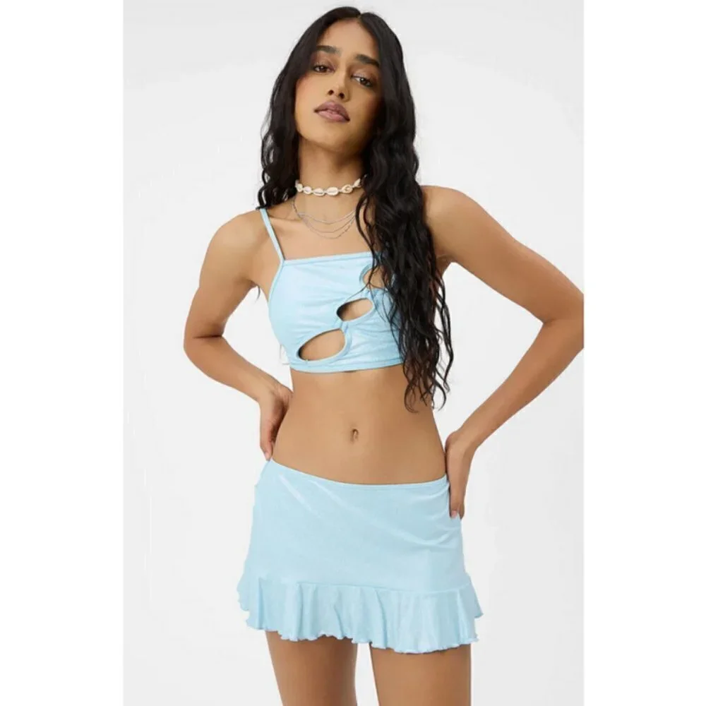 💕FRANKIES BIKINIS💕 Jamilla Iridescent String Top ~ Cloud Chaser Blue M NWT